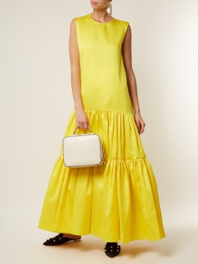 MAISON RABIH KAYROUZ Dropped-waist tiered satin gown ~ sleeveless yellow gowns - flipped