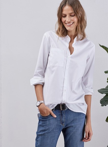 BAUKJEN DRUE COTTON SHIRT / white mandarin collar shirts / relaxed style - flipped