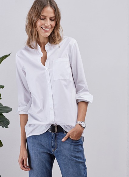 BAUKJEN DRUE COTTON SHIRT / white mandarin collar shirts / relaxed style