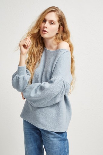 FRENCH CONNECTION ELLEN TEXTURED BALLOON SLEEVE SWEATER | blue jumpers