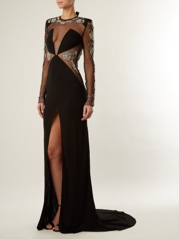 DUNDAS Embellished open-back gown ~ semi sheer front slit gowns ~ long event dresses - flipped