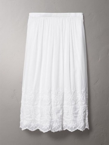 BURBERRY Embroidered Cotton Silk Voile Skirt ~ white summer midi skirts - flipped
