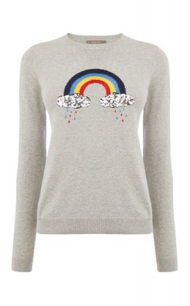OASIS EMBROIDERED RAINBOW KNIT ~ grey crewneck jumpers - flipped