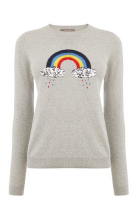 OASIS EMBROIDERED RAINBOW KNIT ~ grey crewneck jumpers