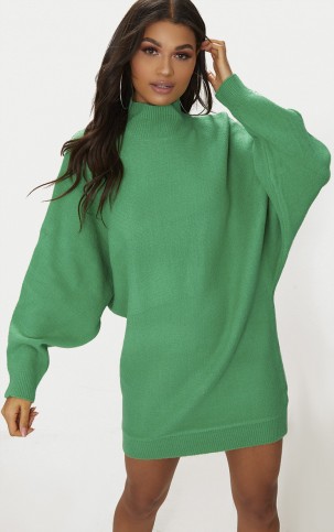 PRETTYLITTLETHING GREEN OVERSIZED JUMPER DRESS | batwing sweater dresses