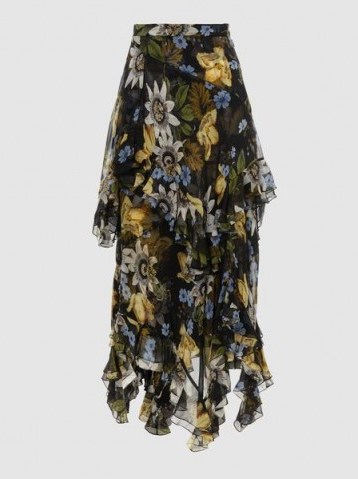 ERDEM‎ Elsa Floral-Print Silk Midi Skirt ~ ruffled occasion skirts - flipped