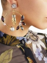 ERDEM‎ Hand Crystal And Faux Pearl Clip Earrings ~ large embellished clip-on hoops ~ statement jewellery