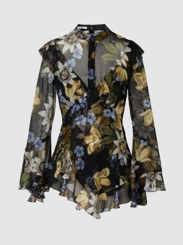 ERDEM‎ Wanda Floral-Print Silk Blouse ~ ruffled occasion blouses - flipped