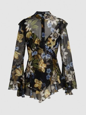 ERDEM‎ Wanda Floral-Print Silk Blouse ~ ruffled occasion blouses