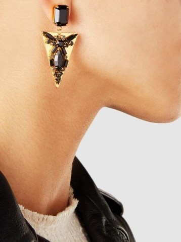 ERICKSON BEAMON‎ Lady Luck Embellished Gold-Plated Earrings ~ black crystal statement jewellery - flipped
