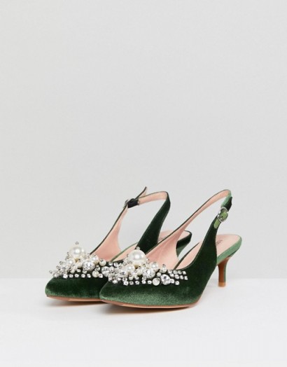Essentiel Antwerp Pastis Heeled Shoes With Pearls ~ embellished slingback heels ~ green party pumps