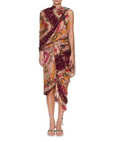 Etro High-Neck Sleeveless Metallic Printed Draped Sari Dress ~ chic mixed prints ~ elegant dresses - flipped