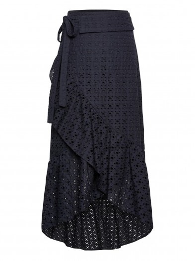 BANANA REPUBLIC Eyelet Ruffle-Wrap Skirt ~ navy blue skirts ~ day style - flipped