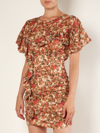 ISABEL MARANT Face floral-print ruffle-trimmed dress ~ ruched mini dresses - flipped