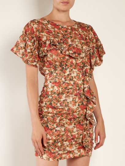 ISABEL MARANT Face floral-print ruffle-trimmed dress ~ ruched mini dresses
