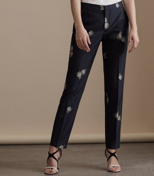 REISS FAUNA TROUSER EMBROIDERED TROUSER NAVY / blue floral trousers - flipped