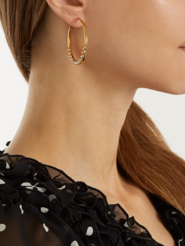 THEODORA WARRE Faux-pearl embellished silver hoop earrings ~ statement jewellery