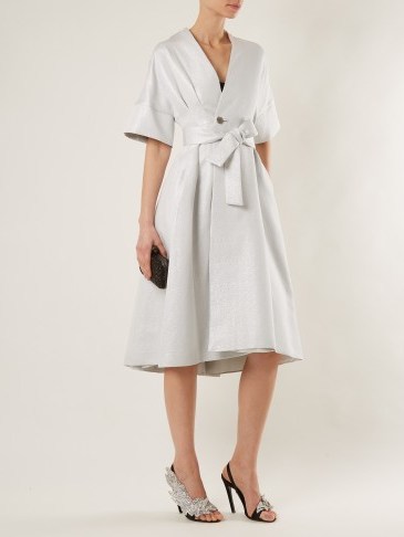 OSMAN Fleur tie-waist cotton-blend coat ~ chic metallic-silver vintage style coats - flipped