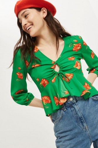 Topshop Floral Print Keyhole Blouse | green vintage style blouses - flipped