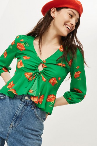 Topshop Floral Print Keyhole Blouse | green vintage style blouses
