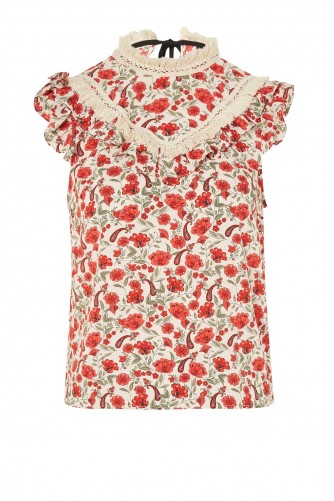 Topshop Floral Trim Shell Top | ruffled vintage style tops