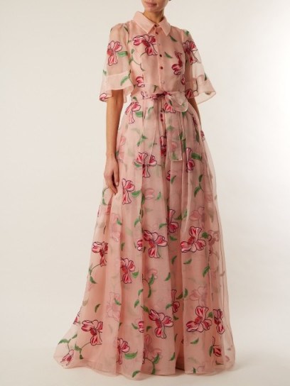 CAROLINA HERRERA Pink Floral-embroidered silk gown ~ feminine style gowns - flipped