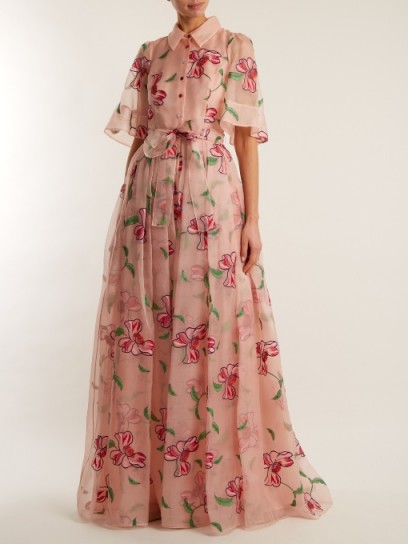 CAROLINA HERRERA Pink Floral-embroidered silk gown ~ feminine style gowns
