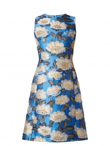 DOLCE & GABBANA Blue Floral-jacquard sleeveless A-line dress - flipped