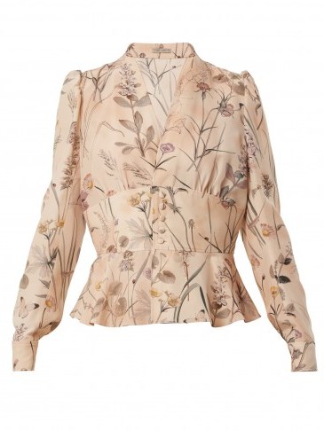 BOTTEGA VENETA Floral-print peplum-hem silk blouse ~ fitted waist blouses ~ romantic style tops - flipped