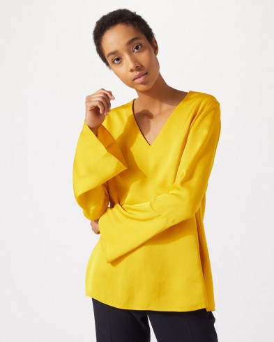 JIGSAW FLUTED SLEEVE BLOUSE PRIMROSE / yellow wide cuff tops