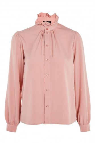 Topshop Frill Collar Shirt | pink ruffle high neck shirts - flipped