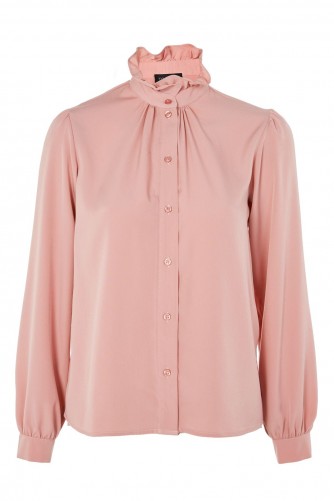 Topshop Frill Collar Shirt | pink ruffle high neck shirts