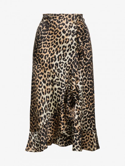 Ganni Leopard Print Silk Skirt | animal prints | wrap style ruffle skirts