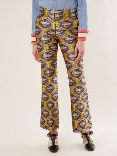 GUCCI Geometric floral-jacquard flared trousers ~ beautiful statement pants - flipped