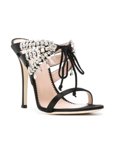 GIUSEPPE ZANOTTI DESIGN Madelyn black satin and crystal sandals | glamorous party heels