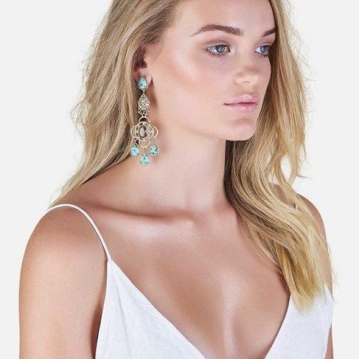 MONTAGUE & CAPULET CHANDELIER EARRINGS CHAMPAGNE, TURQUOISE & GOLD | statement jewellery - flipped