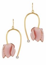 MARNI Gold tone pink floral and crystal detail drop earrings ~ flower statement jewellery
