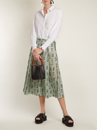 MARNI Mint-Green Graphic-print pleated midi skirt ~ spring/summer skirts