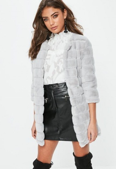 MISSGUIDED grey pelted soft faux fur coat - flipped