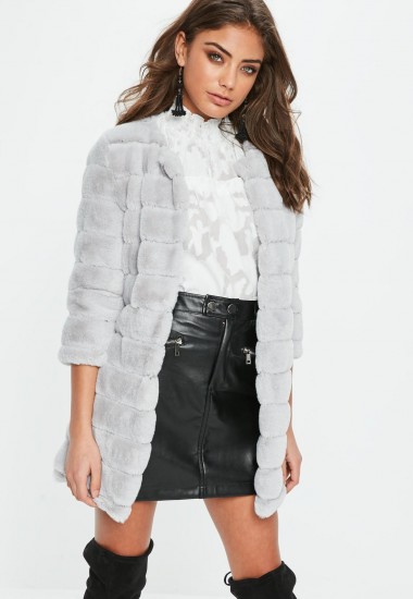 MISSGUIDED grey pelted soft faux fur coat