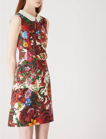 GUCCI Floral-print sleeveless wool and silk-blend mini dress – bold prints – Peter Pan collar dresses - flipped