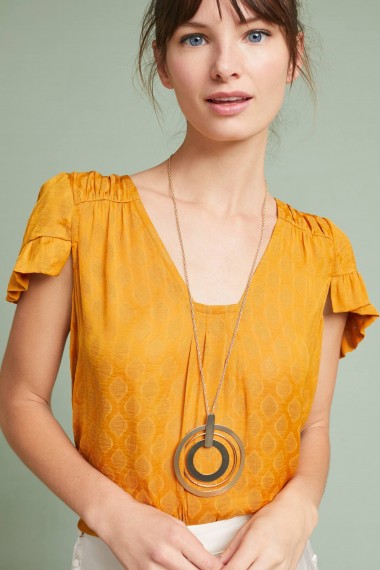 Maeve Hailey Flutter-Sleeve Top ~ feminine gold-tone tops
