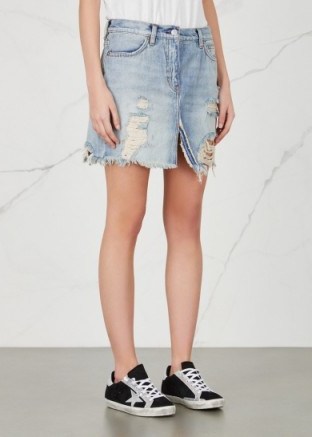 FREE PEOPLE Harvest Bell distressed denim mini skirt | destroyed faded skirts - flipped
