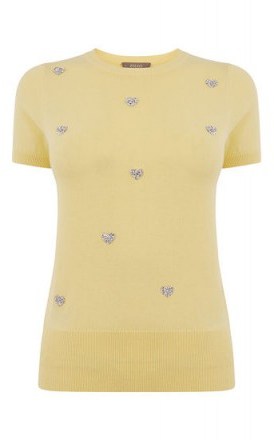 OASIS HEART HOTFIX KNIT PALE YELLOW ~ embellished short sleeve jumpers - flipped
