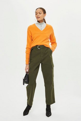Topshop High Waisted Utility Trousers | khaki-green relaxed fit pants
