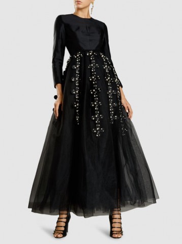 ‎HUISHAN ZHANG‎ Lilydrop Embellished Sateen And Organza Gown | black special event gowns | fairytale dresses