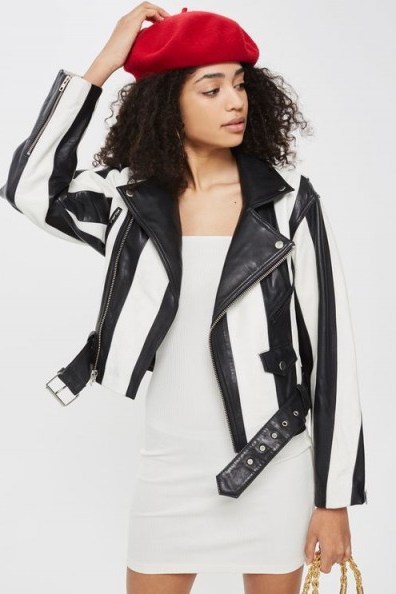 TOPSHOP Humbug Leather Jacket – monochrome striped jackets - flipped