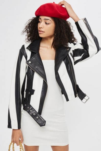 TOPSHOP Humbug Leather Jacket – monochrome striped jackets