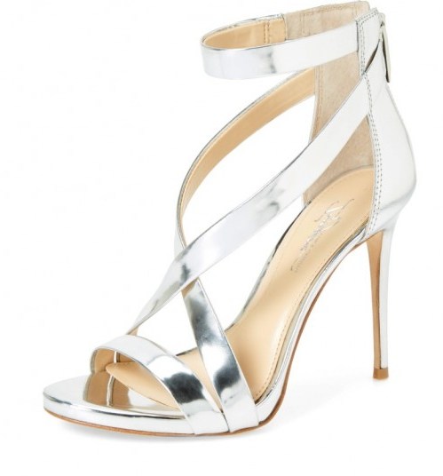 Imagine Vince Camuto ‘Devin’ Sandal in Platinum Leather | strappy party heels - flipped