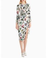 Jason Wu Drawstring-Sleeve Floral-Print Jersey Day Dress w/ Slit ~ drape front dresses